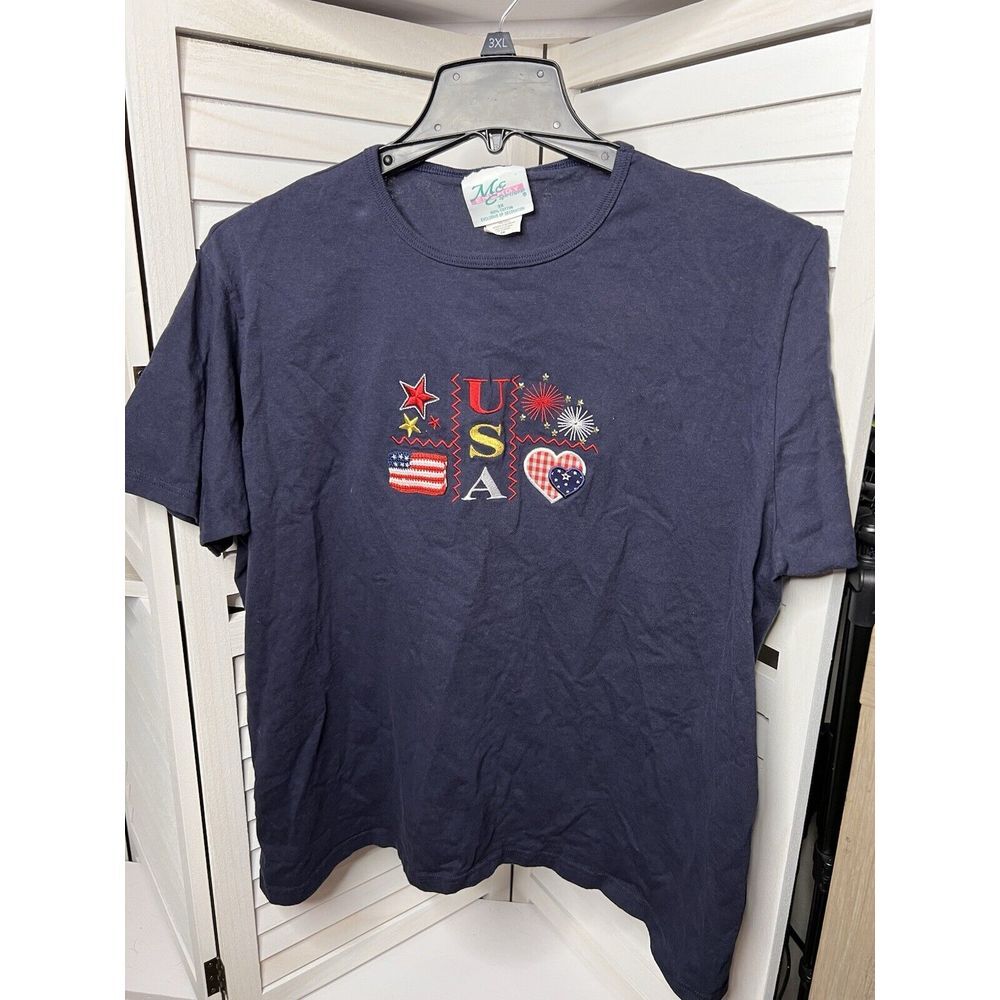 Vintage MCC Energy Sportswear Womens Patriotic T-shirt Navy‎ Embroidered 3X EUC!